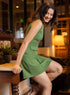 Front Panelled Mini Dress With Flaps - Green